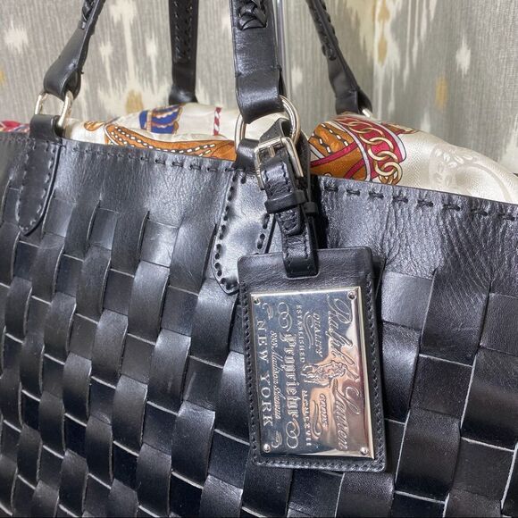 Ralph Lauren Black Calf Leather Basketweave Shopper Tote Hand Bag - Picture 12 of 16